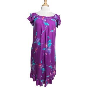 Vintage Hawaiian Muu Muu Malama Sophisticates Hawaii Dress Midi Flower Purple M